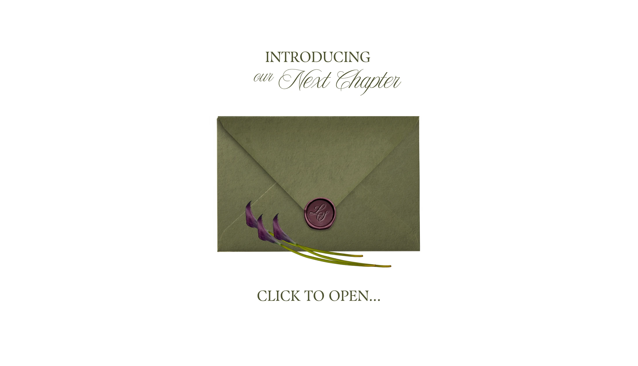 Olive wedding envelope sealed with burgundy wax